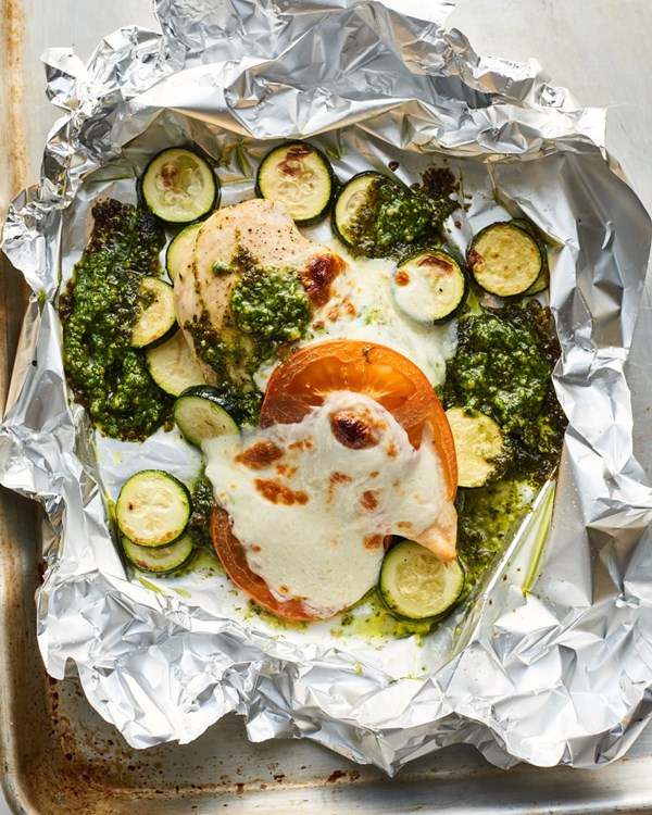 Caprese chicken and zucchini packets