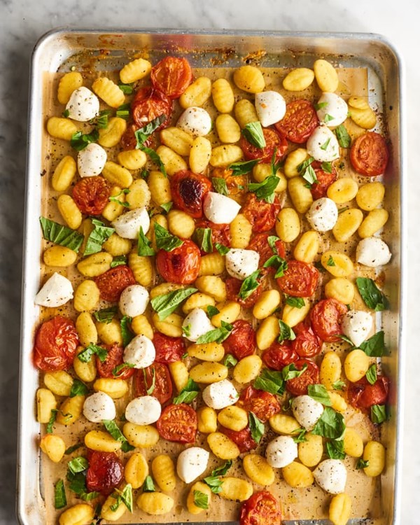 Caprese sheet pan gnocchi