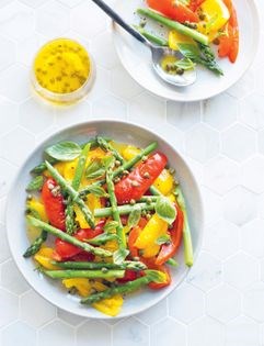 Capsicum and asparagus salad with caper dressing