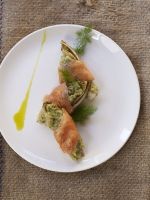 Caramalised endive with Richmond Red cheese & Akaroa smoked salmon