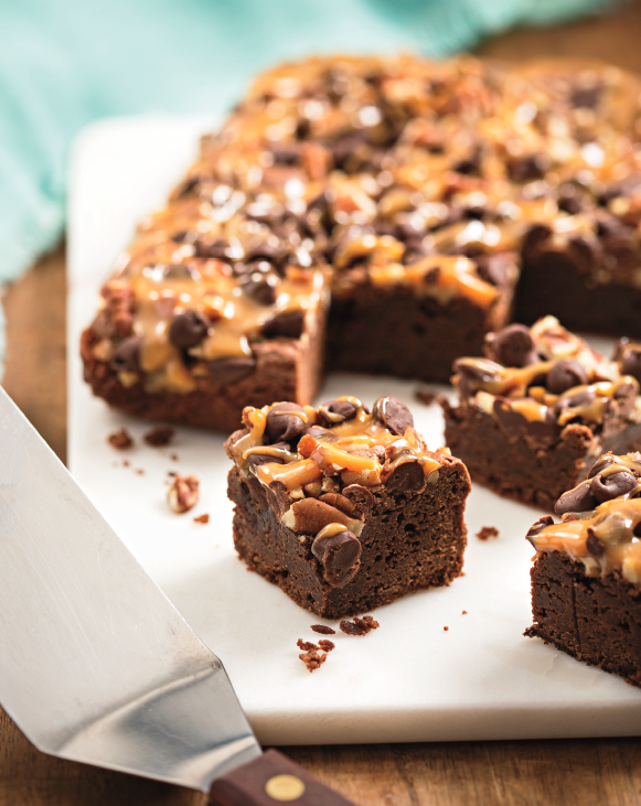Caramel and pecan turtle brownies