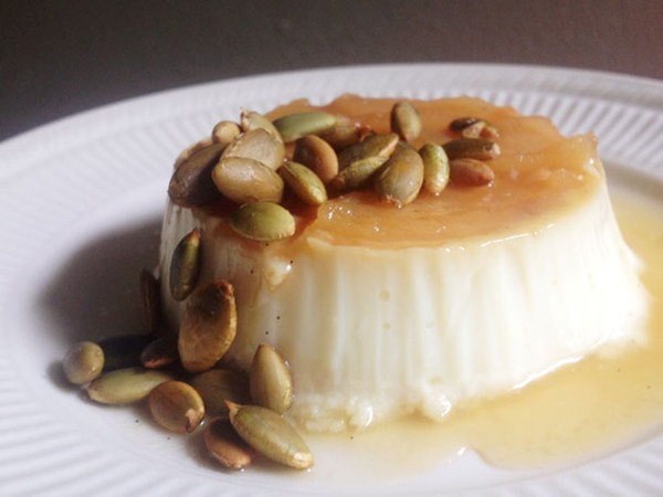 Caramel apple flan with toasted pepitas