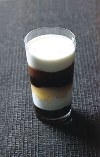 Caramel, apple, prune, and yogurt sundae