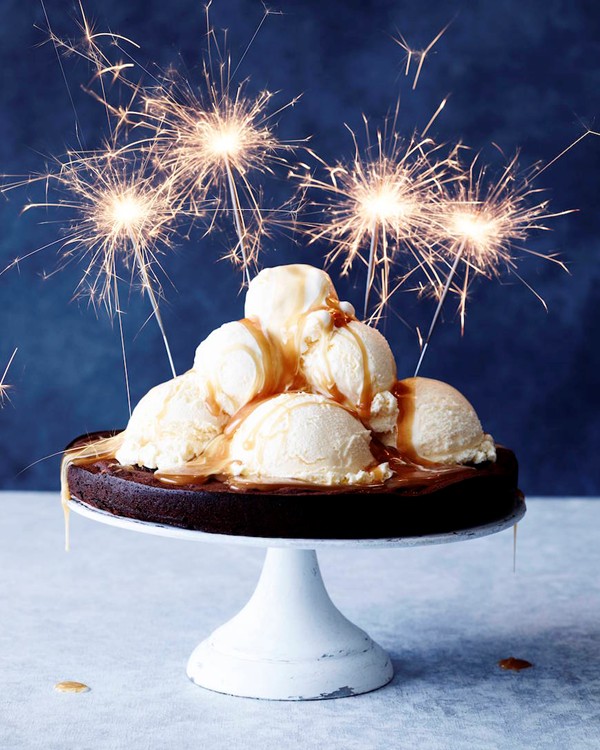 Caramel drenched flourless chocolate cake