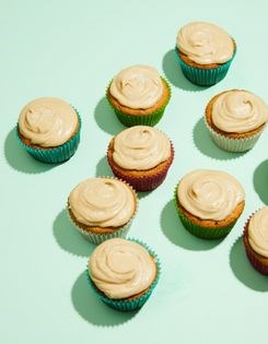Caramel-filled banana cupcakes with penuche frosting