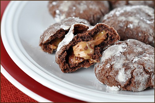 Caramel filled chocolate cake cookies (a.k.a. Rolo cookies)