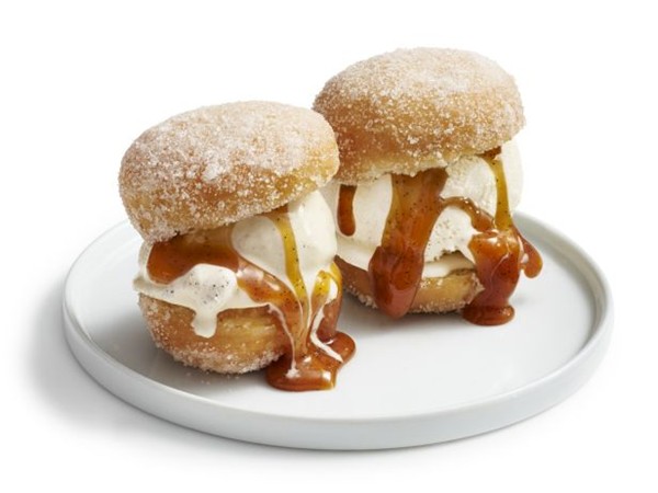 Caramel ice cream doughnut-wiches