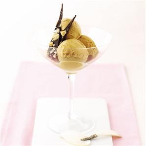 Caramel ice cream with chocolate peanut shards
