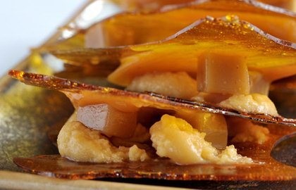 Caramel mousse and fudge