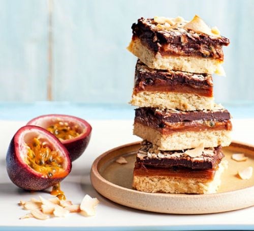 Caramel passion fruit slice 
