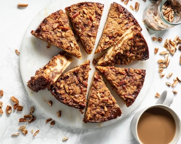 Caramel pecan banana coffee cake