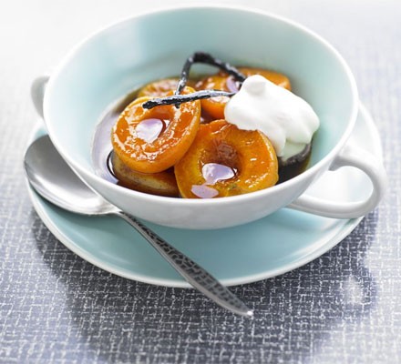 Caramel poached apricots