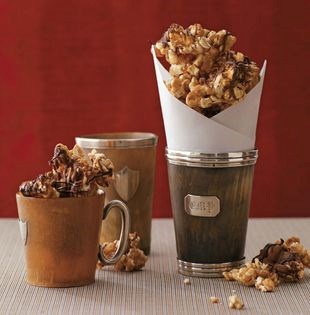 Caramel popcorn with peanuts and chocolate