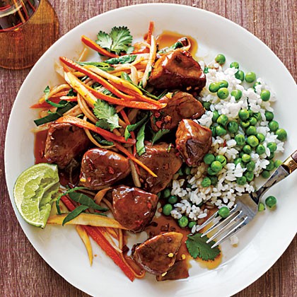 Caramel pork with radish-squash slaw