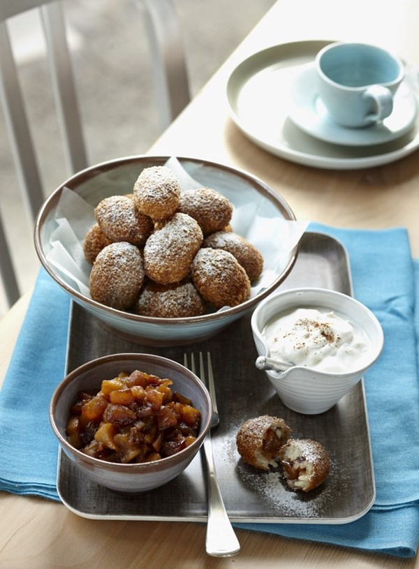 Caramelised apple and cranberry arancini with cinnamon yoghurt