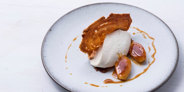 Caramelised apple with ricotta crème diplomat and arlettes