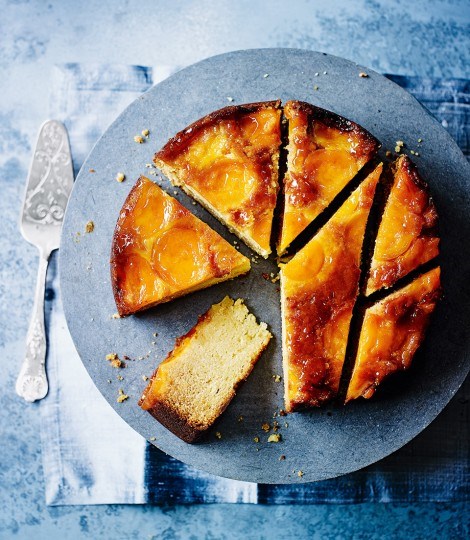 Caramelised apricot and ricotta upside-down cake