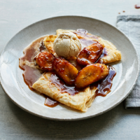 Caramelised banana and rum pancakes