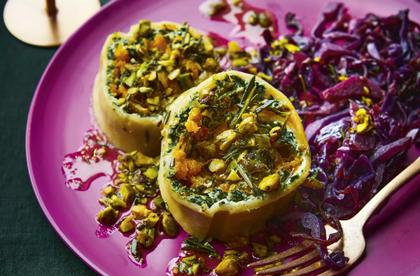 Caramelised butternut, spinach & cheese rotolo