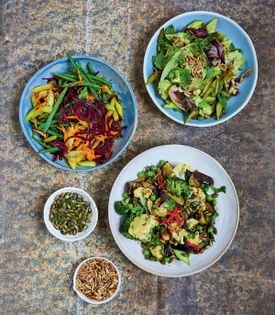 Caramelised celery, avocado and radicchio salad bowl