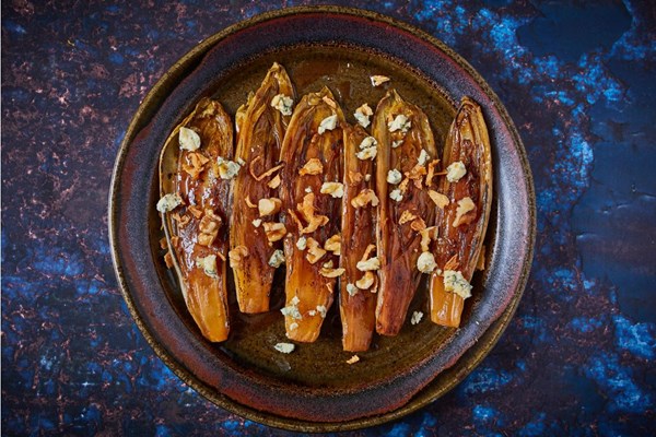 Caramelised chicory with oranges, blue cheese and walnuts [Paul Welburn]