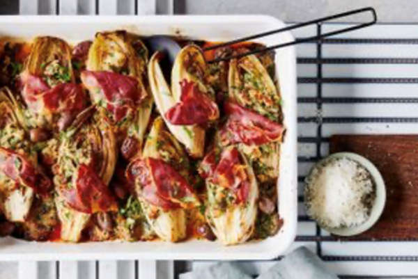 Caramelised endives with serrano ham