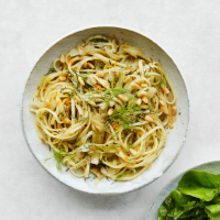 Caramelised fennel pasta with pine nuts and orange