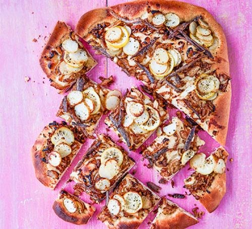 Caramelised fennel, potato and lemon pissaladière
