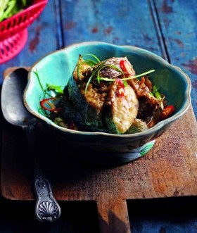 Caramelised fish in young coconut sauce