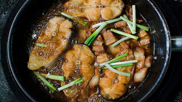Caramelised fish in young coconut juice