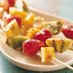 Caramelised fruit kebabs