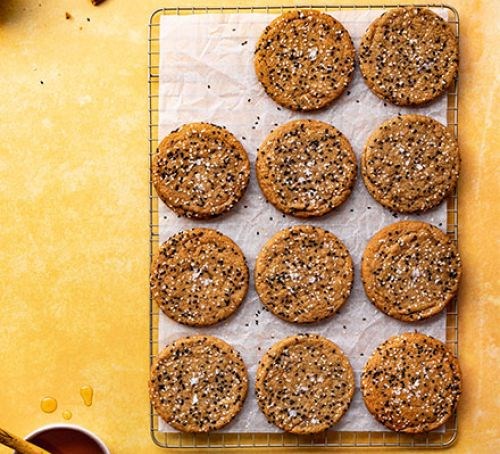Caramelised honey & tahini cookies