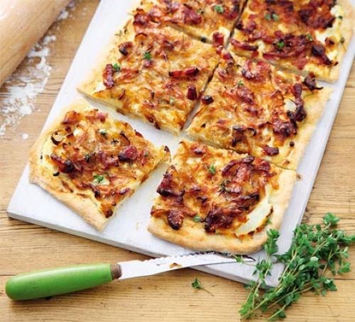 Caramelised onion & bacon tart