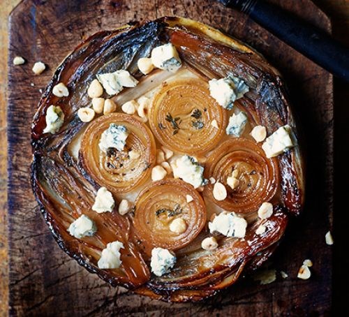 Caramelised onion & chicory tart with Gorgonzola 