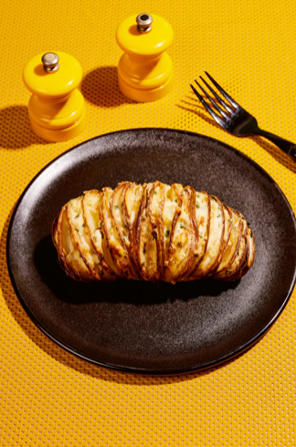 Caramelised onion + cream cheese Hasselbacks
