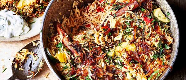 Caramelised onion and courgette pilaf