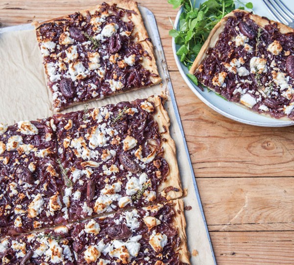 Caramelised onion and goat cheese tart