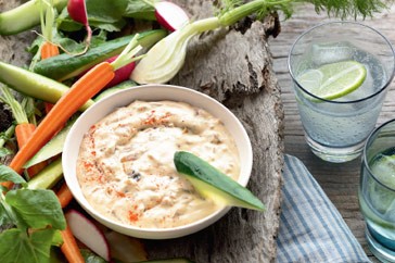 Caramelised onion dip with baby vegetables