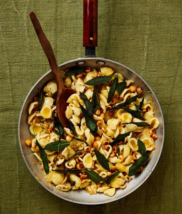Caramelised onion orecchiette with hazelnuts