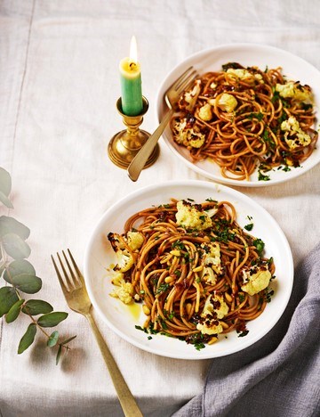 Caramelised onion, pine nut and cauliflower pasta