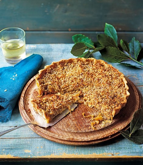 Caramelised onion tart with walnut and Parmesan crust