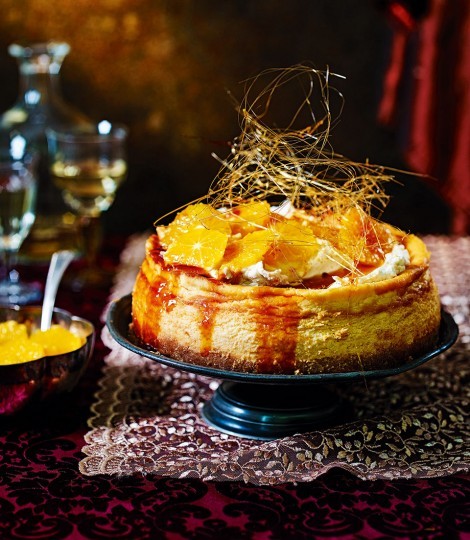 Caramelised orange cheesecake with spun sugar crown