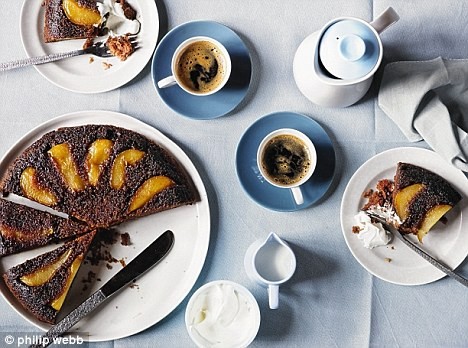 Caramelised pear upside-down cake