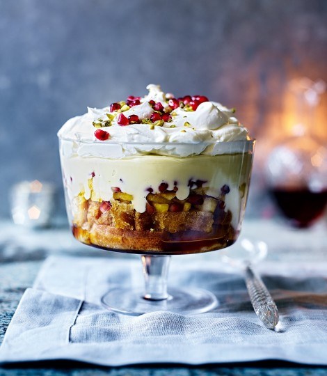 Caramelised pineapple and coconut trifle with rum syllabub