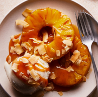 Caramelised pineapple with coconut ice cream