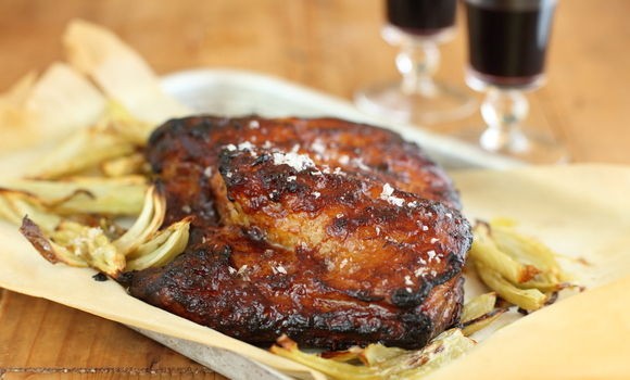 Caramelised pork belly with fig vino cotto and roasted fennel
