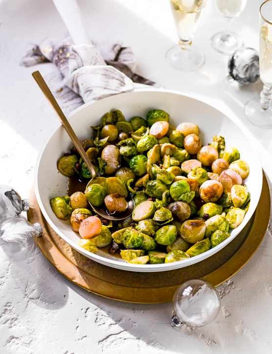 Caramelised shallots and Brussels sprouts