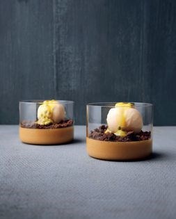 Caramelised white chocolate mousse, coffee, banana and passionfruit