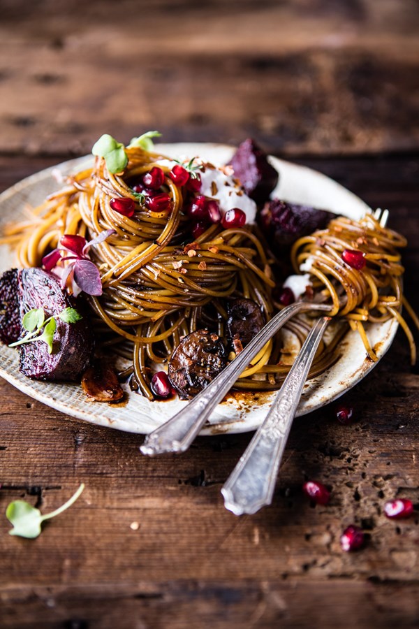 Caramelized balsamic goat cheese pasta