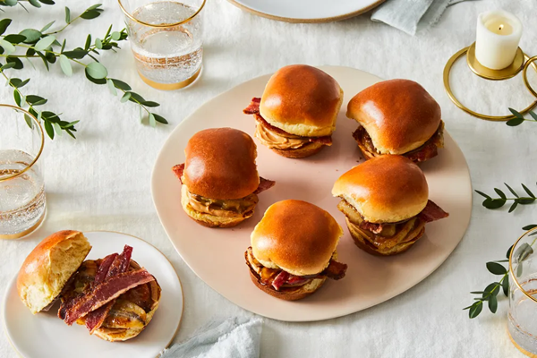 Caramelized banana & maple-bacon sliders